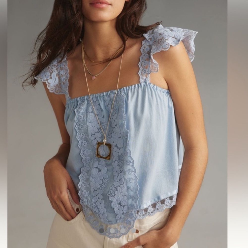 Anthropologie Daphne Lace Tank Medium Blue‎ Medium Nwt